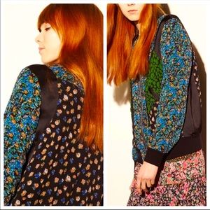 🆕 NEW tags COACH Silk Floral Bomber Jacket Multi Print Green Black Blue Large